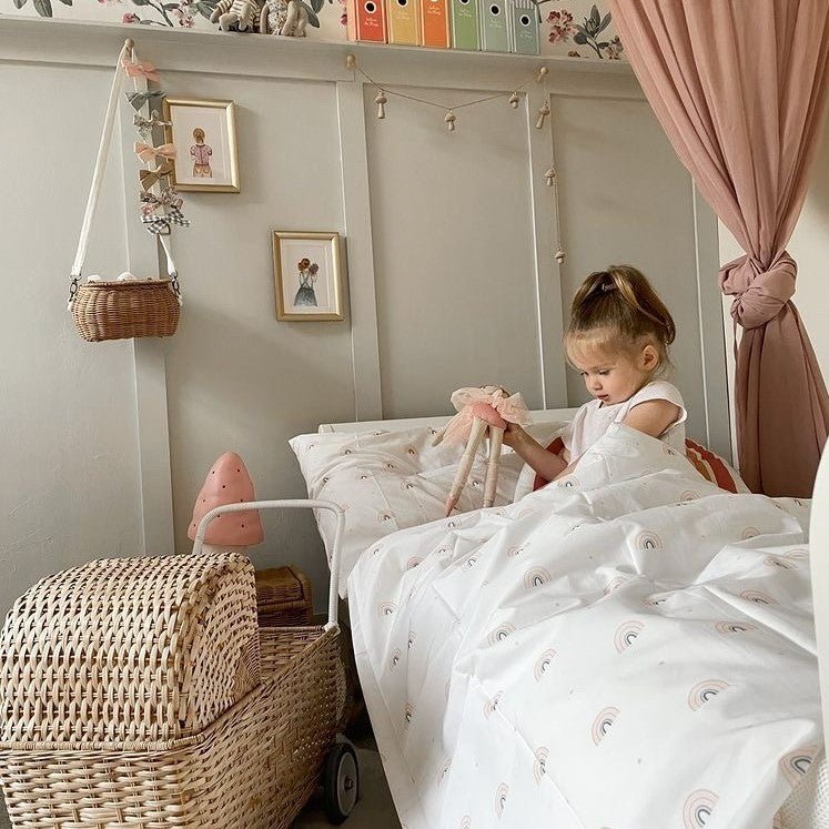 Luxury cotton children's duvet cover and pillowcase with rainbow